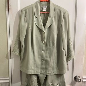 Chic Pastel Green Embroidered Skirt Set